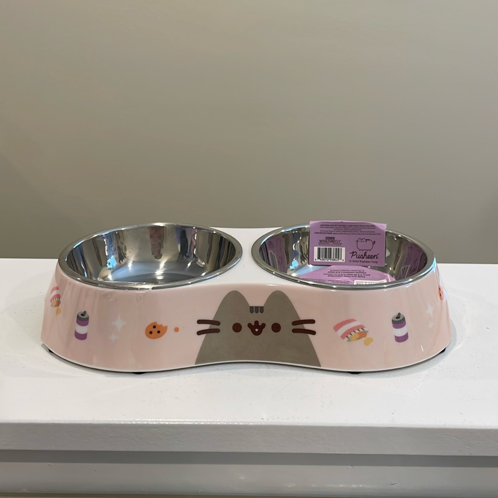 New Pusheen Snack Themed Double Pet Bowl with Base by Culturefly